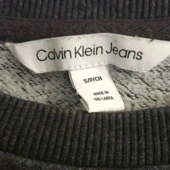 Calvin Klein Jeans dark gray pink metallic logo  crewneck sweatshirt wmns small - Picture 3 of 4